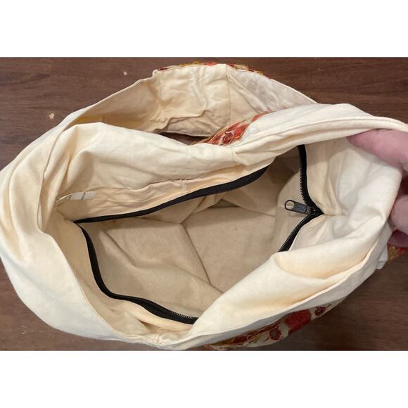 World Market Boho Ivory Orange Large Shoulder Tote Bag Embroidered Embellished - Picture 7 of 9